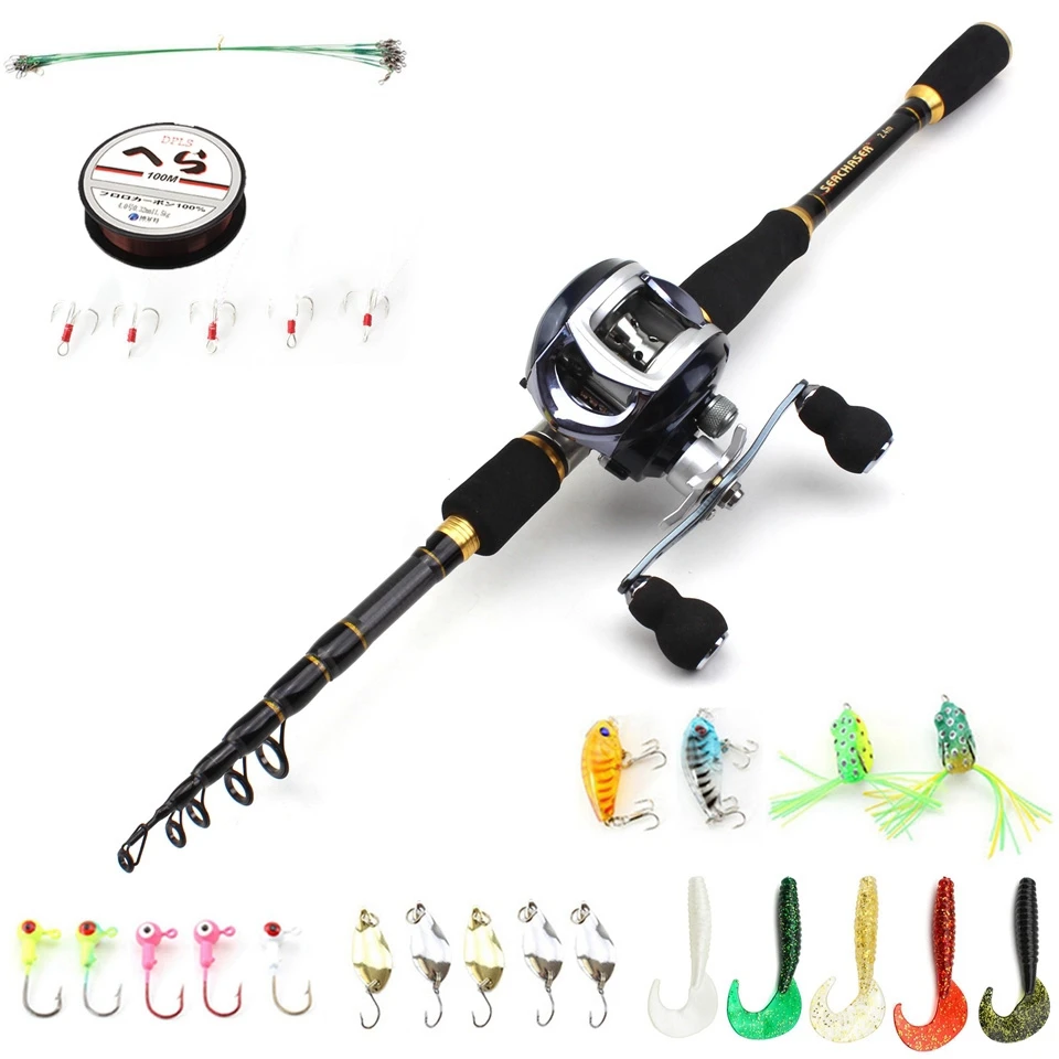 Carbon fishing Casting Rod and Casting Reels Set Lures combination line 1.8m-2.7m telescopic fishing rod fishing fish pole