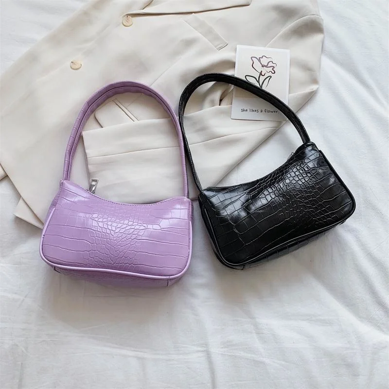 

Retro Soft PU Leather Ladies Small Shoulder Bags Fashion Pattern Women Baguette Purse Handbags Girls Mini Armpit Bag