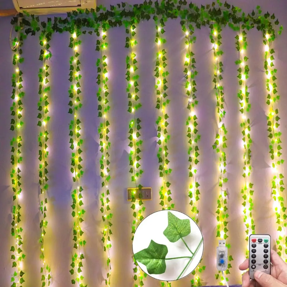 

12pcs Artificial Plants LED Leaf Garland Silk Rattan Leaf Vine Hanging For Home Living Room Decor Fake Ivy Garland Decoration