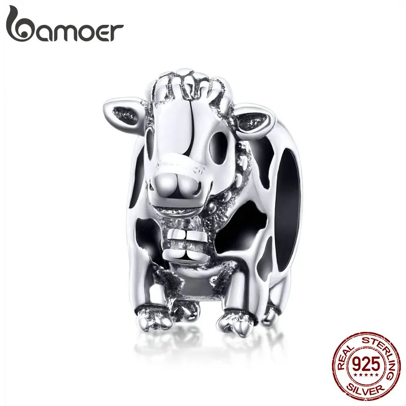 BAMOER, коллекция животных, 925 пробы, серебро, милый скот, корова, подвески, бусины, подходят для оригинальных браслетов, Стерлинговое серебро, ювелирные изделия SCC1049