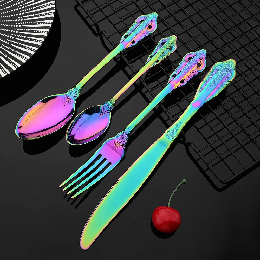

Столовая посуда Rainbow, винтажная посуда 18/10, столовые приборы из нержавеющей стали, столовые приборы, столовый нож, вилка, столовый набор