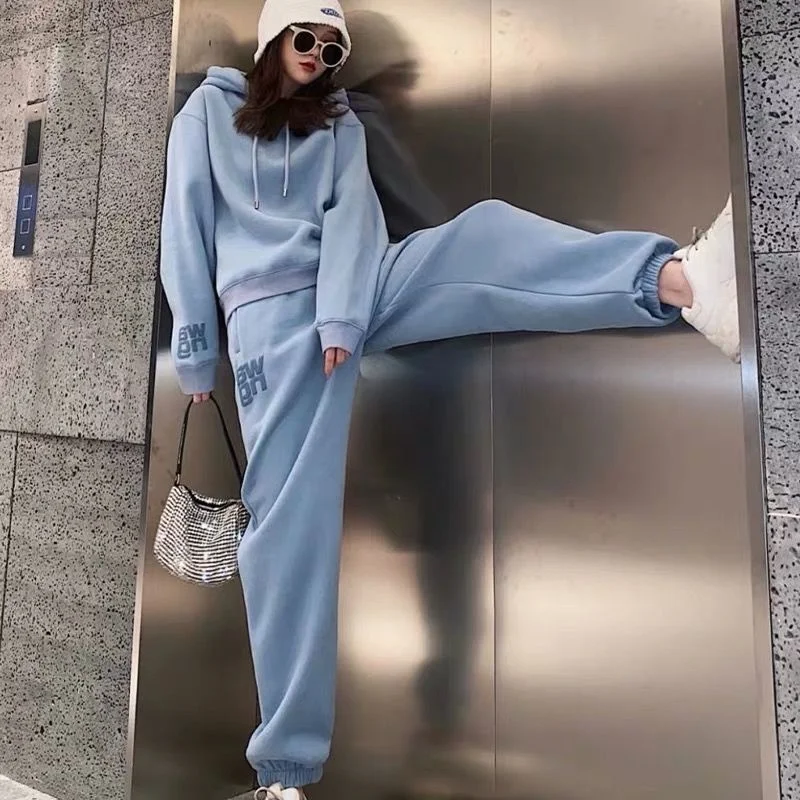 Best Quality Women Spring Autumn Sportswear Suit Female Korean Style Kpop Loose Two Piece Set Coat  Pants Tracksuit Thicken Warm