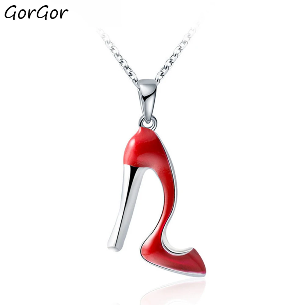 

GorGor Necklace Women Alloy Material Pattern Red High Heels Pendant Creative Individuality Anniversary Jewelry R20300172107a