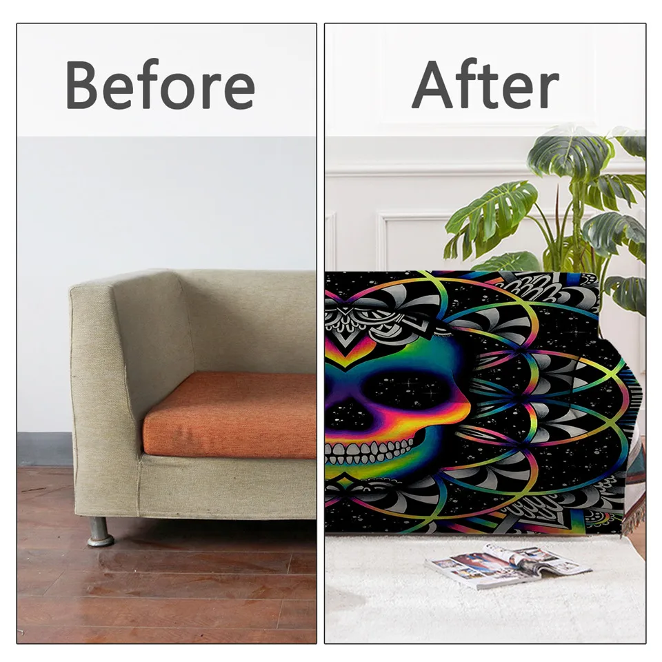 Chaos by Brizbazaar Sofa Cover Colorful Skull Elastic Slipcover Galaxy Gothic Chair Protector Universe Stretch Couch | Дом и сад