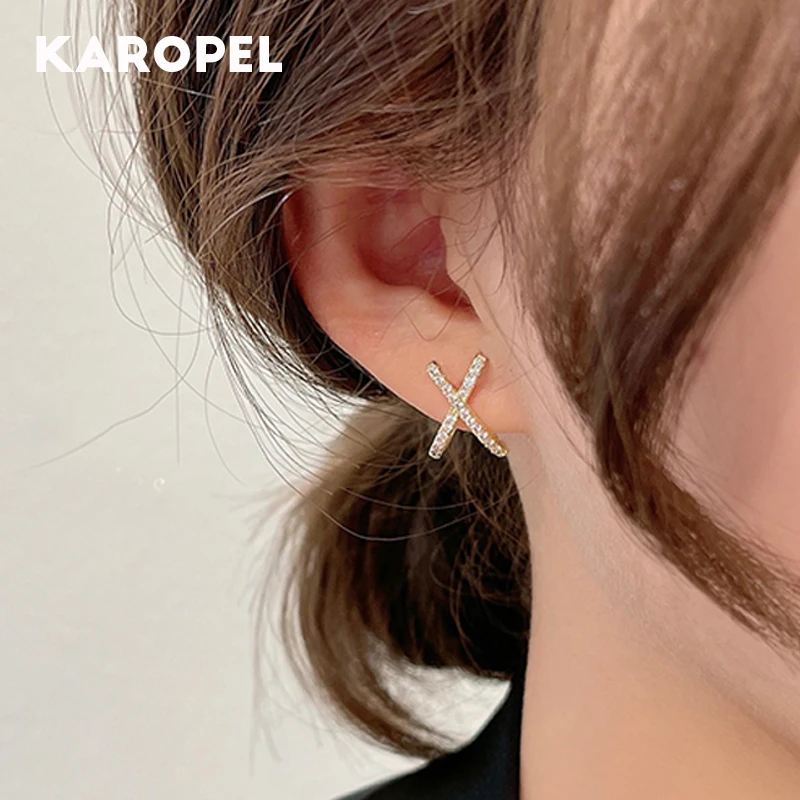 

2021 New Fashion Geometric Elements Shining Cross X Earrings Parties Sexy Earrings Female Pierce Jewelry