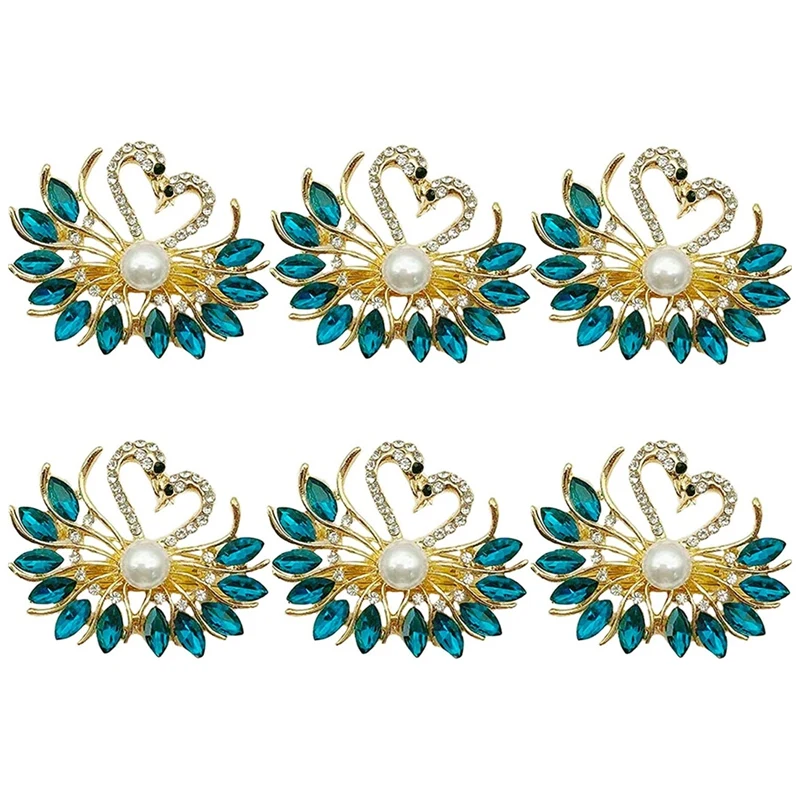 

Valentine's Day Gift Blue Napkin Ring 6 Piece Set, Exquisite Swan Napkin Ring with Blue Rhinestones,Tabletop Decoration