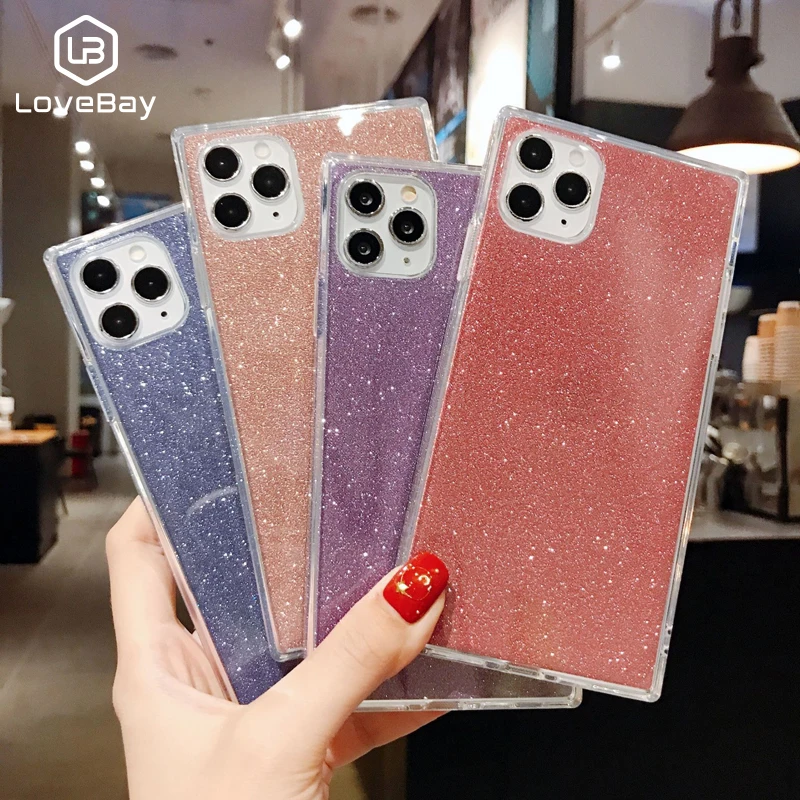 

Fashion Girl Square Glitter Phone Cases For iPhone 12 Mini 11 Pro Max XR XS Max 7 8 Plus Transparent Soft TPU Protect Back Cover