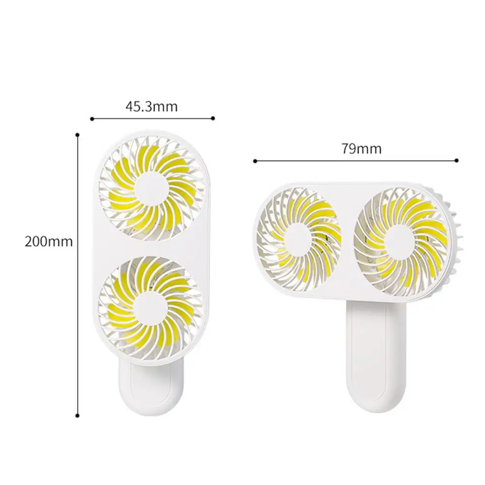 

USB Rechargeable Double Fan Blade Design Handheld Personal Cooler Fan With Dual Wind Head 3 Gear Justable Speed For Traveling