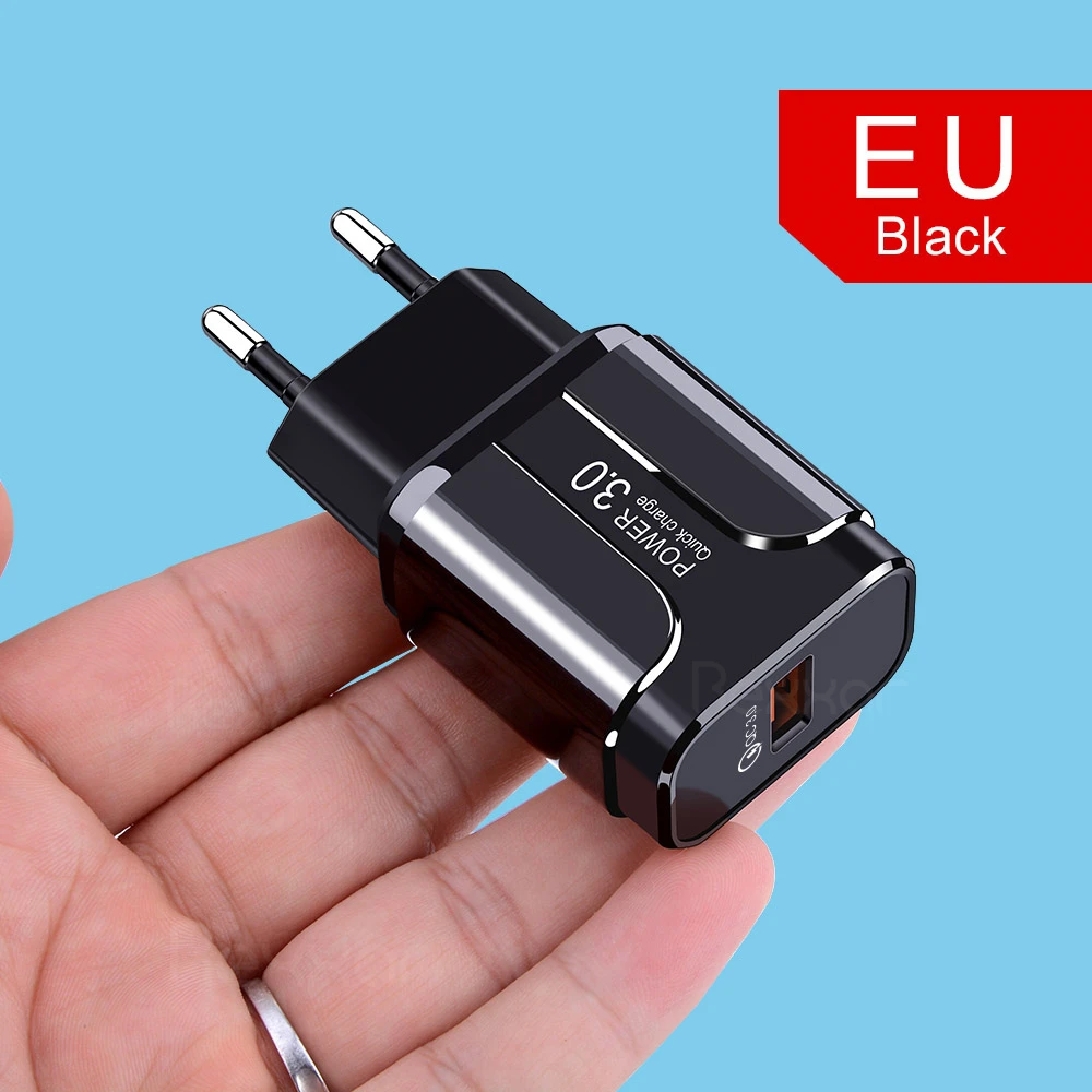 18 Вт Быстрая зарядка 3,0 USB зарядное устройство Быстрая Портативная зарядка мобильного телефона зарядное устройство для iPhone samsung Xiaomi huawei настенный адаптер QC3.0 - Тип штекера: EU Charger Black
