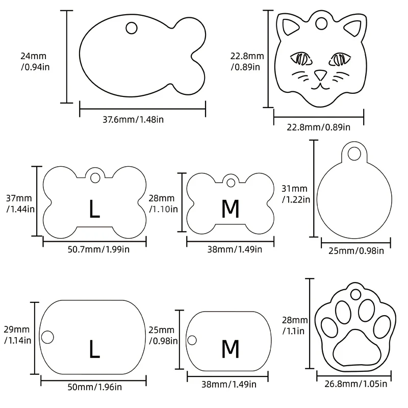 100pcs 10colors Engravable Customize Metal Pet Dog ID Tag Military Bone Personalized Cat Puppy Name for Collar Accessory | Дом и сад