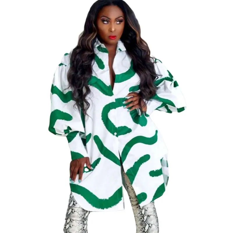 

Свободные платья-рубашки для женщин с рукавами-фонариками и отложным воротником, осенние модные повседневные уличные короткие платья с при...