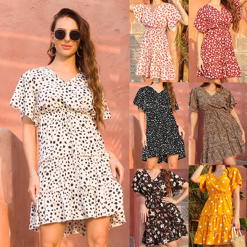

Women Dresses for Summer 2021 Holiday Style Fashion Polka Dot Split Boho Dress Women Casual Beach Mini Dresses Vestido De Mujer