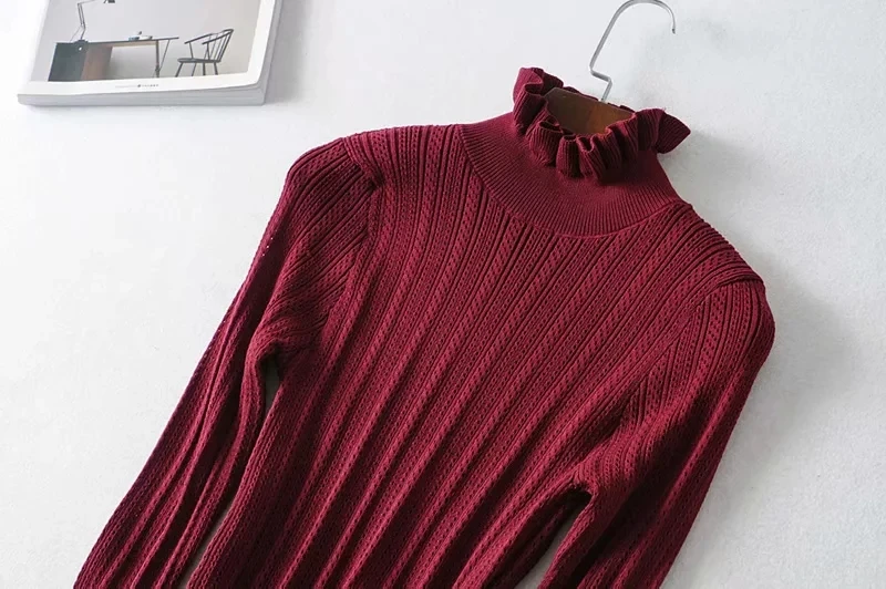 Увядшие зимние свитера для женщин pull femme английский стиль офисные женские элегантные кружевные каскадные однотонные свитера женские пуловеры Топы