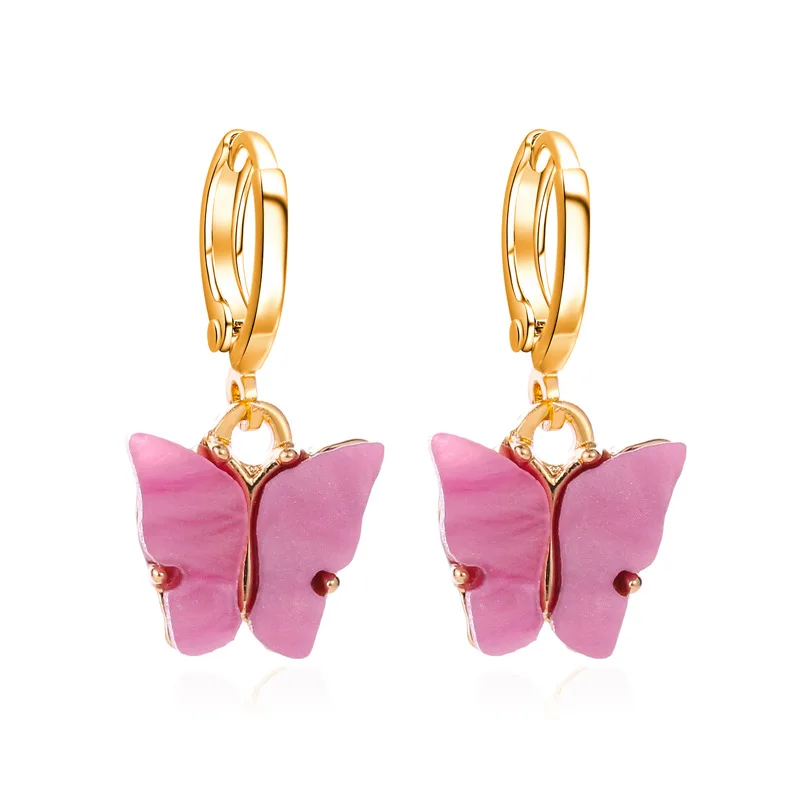 

New Fashion Simple Korean Color Acrylic Butterfly Earrings Small Fresh Sweet and Colorful Earrings