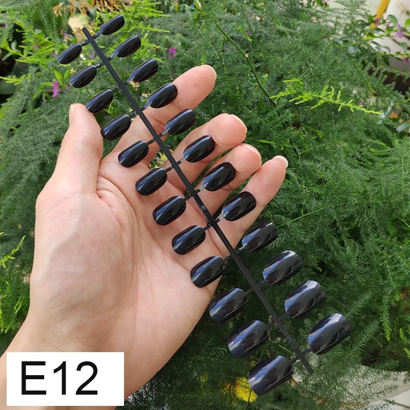 E12 X 5PCs 18 смешанных цветов короткие круглые кончики для Ногтей Полное покрытие накладные кончики для Ногтей пресс на поддельные ногти яркие цвета - Цвет: E12 X 5PCs