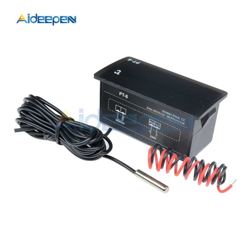 

AC 220 В PT-6 Встроенный цифровой измеритель температуры-40 ~ 110C Автомобильный термометр Монитор с датчиком NTC 2 м