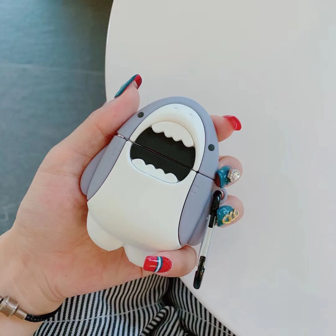 С изображением акулы из мультфильма Забавный чехол для AirPods Pro Чехол с милой Защита силиконовый чехол для IPad Air накладки 1/2 чехол Bluetooth наушники чехол fundas