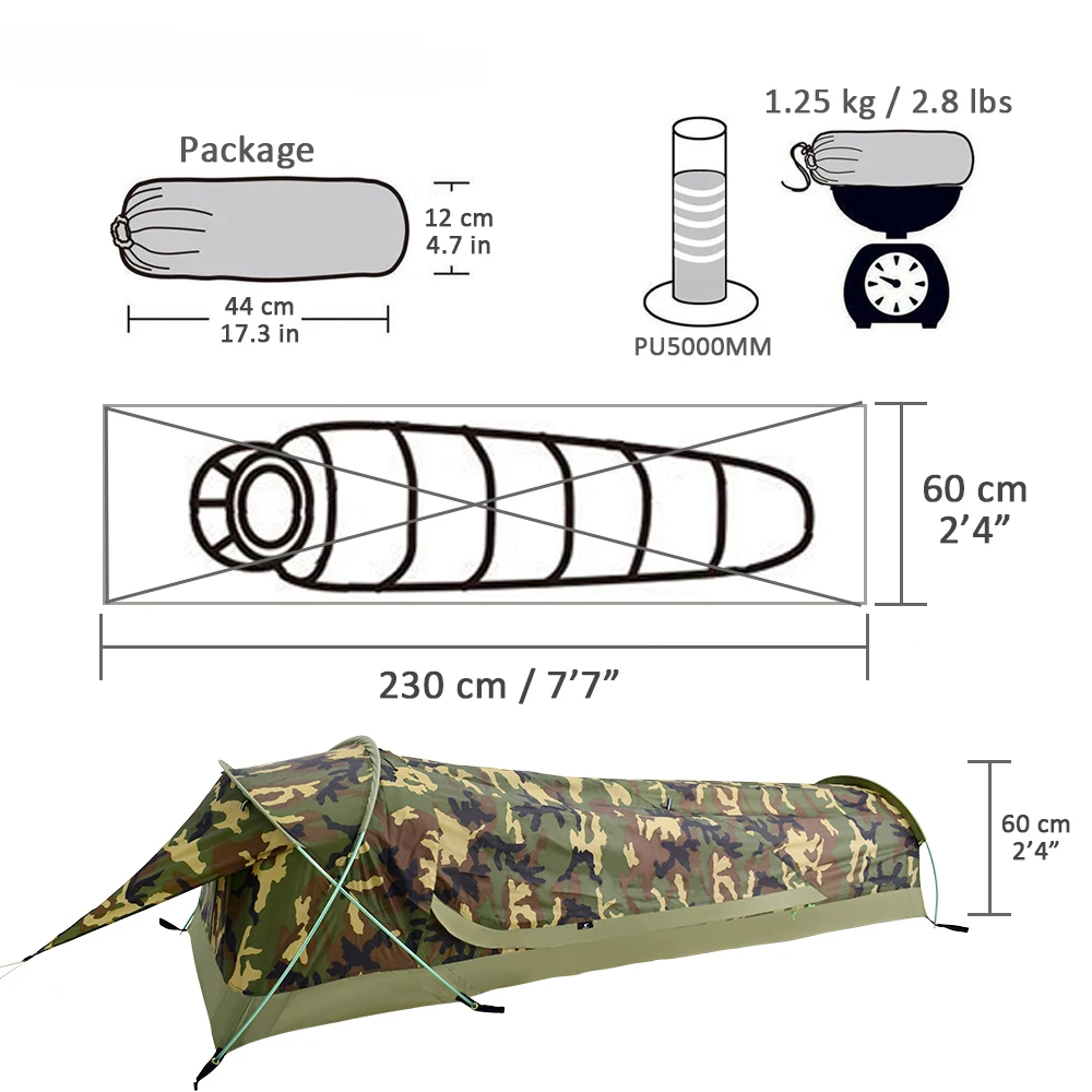 GeerTop BivyII Bivvy Палатка Сверхлегкий на одного человека 3 сезона палатки для кемпинга с москитной сеткой водонепроницаемый легко установить для похода туризма