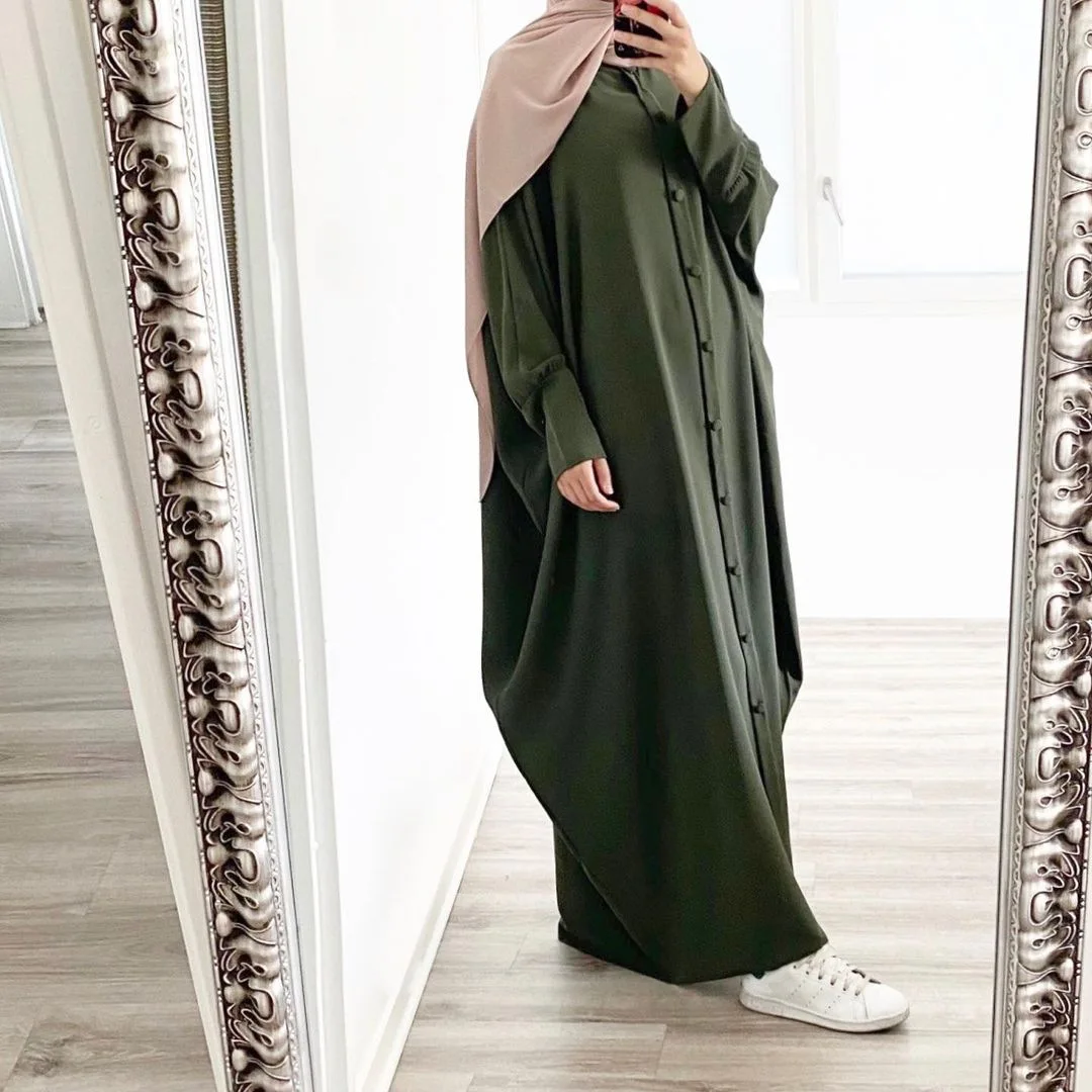 

2021 Abayas for Women Batwing Solid Muslims Women Dress Abayas for Women Turkish Hijab Dress Dubai Abaya Muslim Fashion