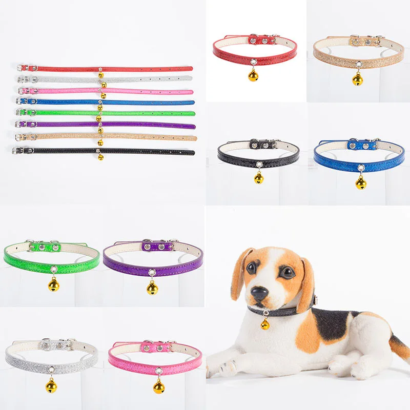 

Solid Color Shiny Dog Collar Faux Leather Adjustable Pet Collars With Bell Cats Products For Pets Red Blue Pink Pet Neck Strap