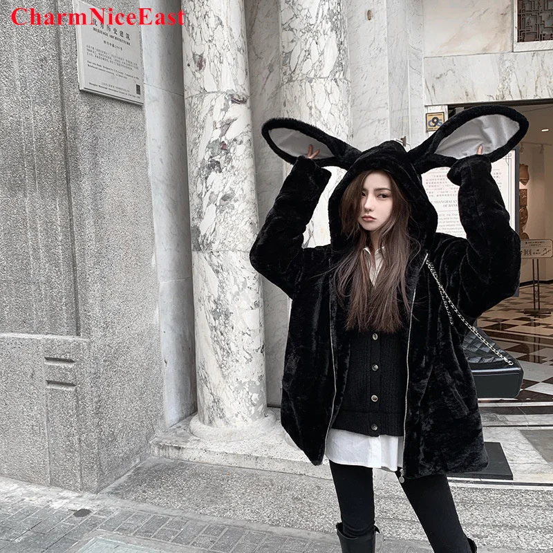 Осенне-зимняя женская толстовка с капюшоном и ушками кролика | Женская одежда
