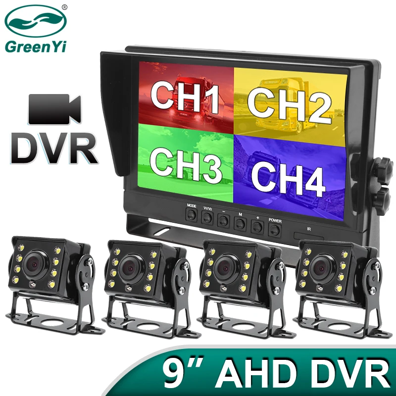 GreenYi 9 дюймов 4CH AHD Регистраторы DVR автомобильный монитор грузовой автомобиль