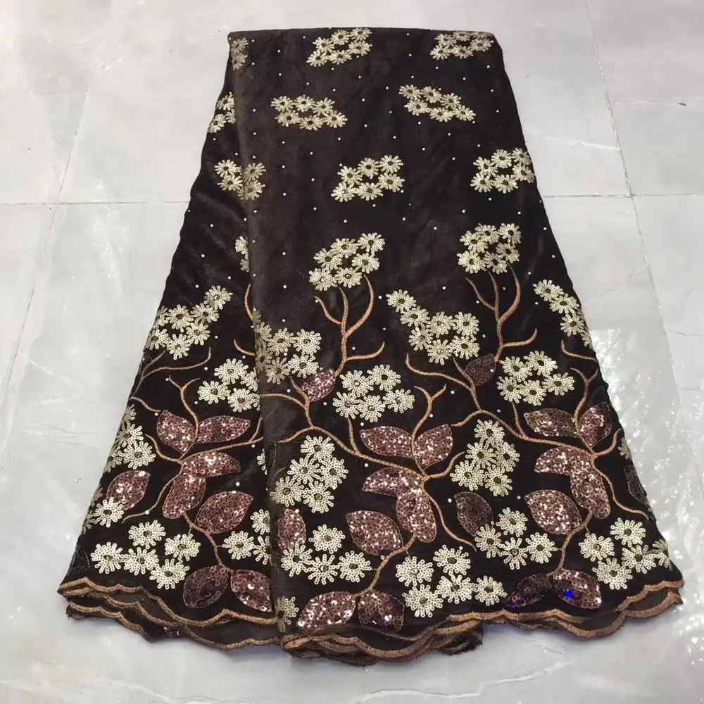 

2020 high quality Velvet French Nigerian sequins net African tulle mesh sequence lace fabric for dress 5yards/lot YL0722