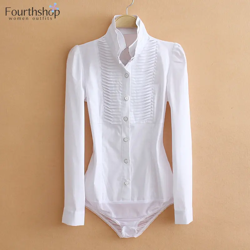 Женский офисный боди с длинным рукавом Белый Топ и блузка Осенний комбинезон