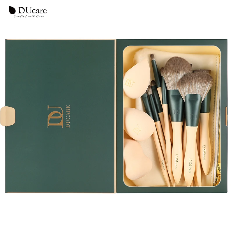 DUcare 14pcs Makeup Brushes Set Kabuki Foundation Blending Brush Face Powder Blush with 3Pcs Spong & Cosmetic Bag | Красота и