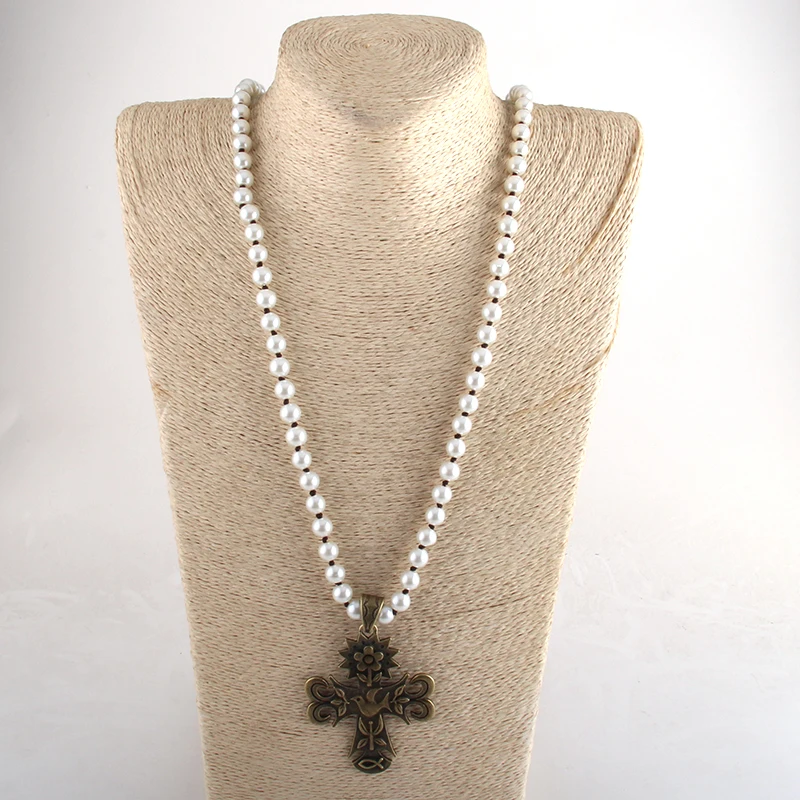 Rh Mode Kralen Ketting Kraal Lange Geknoopt Metal Cross Hanger Kettingen Voor Vrouwen Sieraden Rh Mode Kralen Ketting Kraal Lange Geknoopt Metal Cross Hanger Kettingen Voor Vrouwen Sieraden