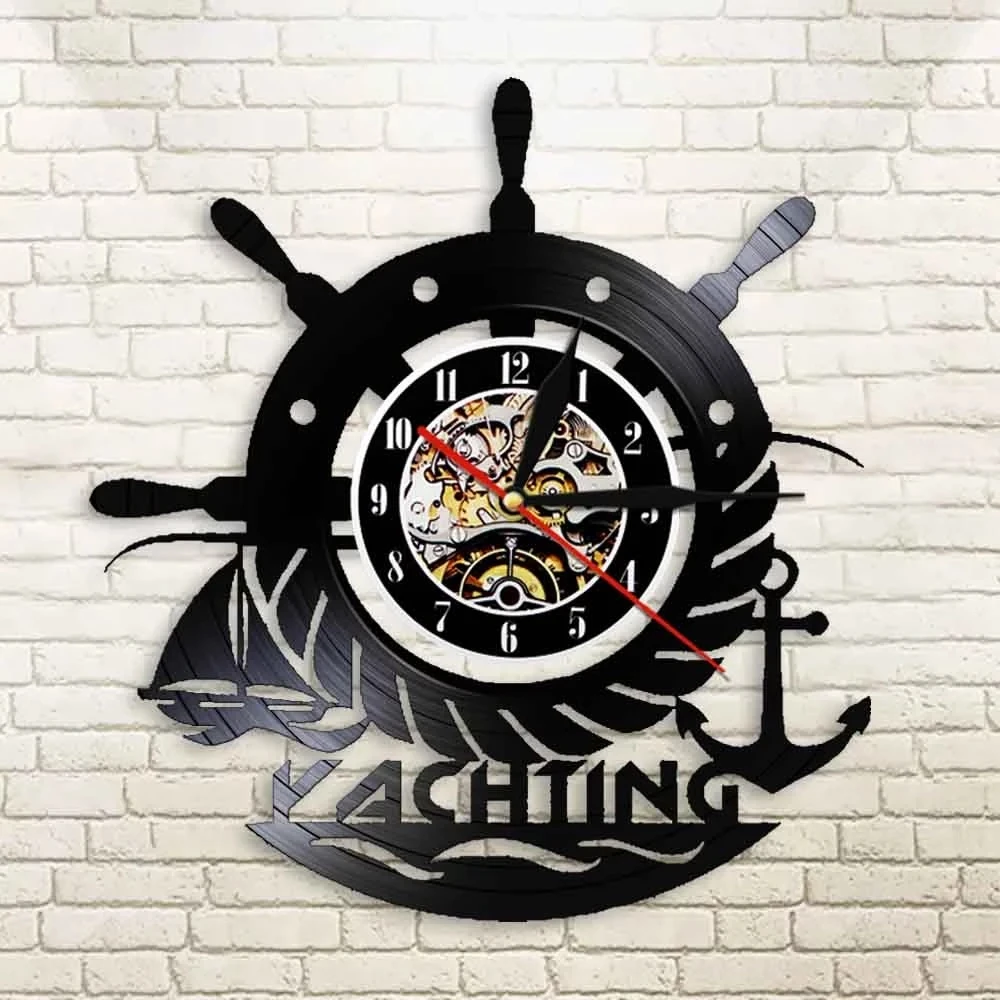 

Якорь корабль морской компас виниловая пластина настенные часы морские винтажные современные подвесные часы моряки искусство капитан пар...