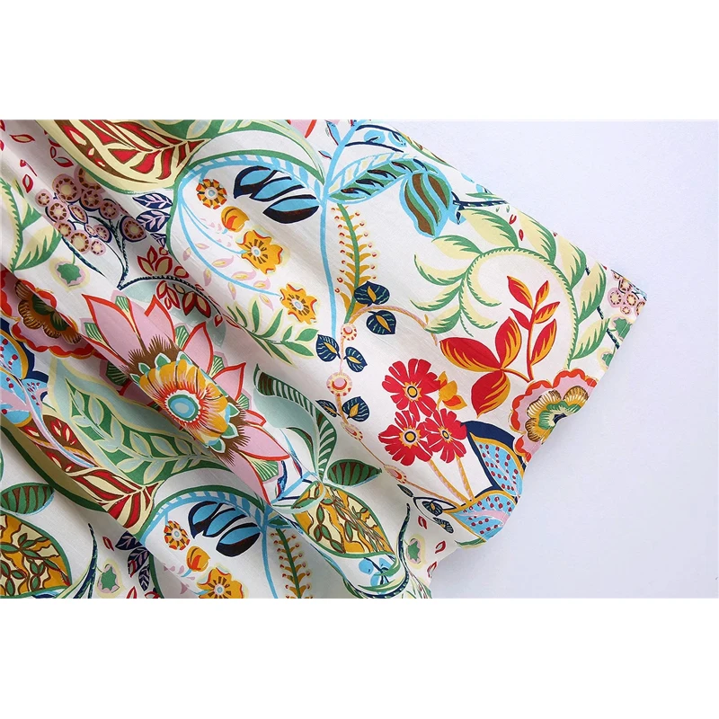 

KRSB 2021 New Summer Women's Flower Print Suit Loose Shirt Shrink Waist Long Skirt Suit Casual High Street Island Style