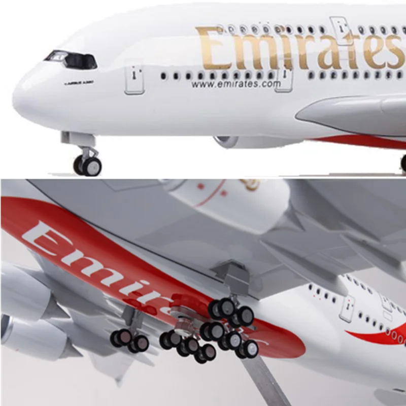 Литья под давлением 45,5 см 1/160 масштабная модель самолета Аэробус A380 Эмирейтс с трёхмерными чертёжами с светильник& колеса Пластик Смола самолет