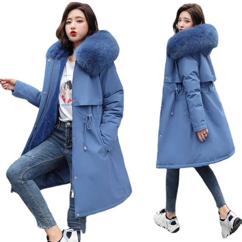

winter new women's cotton-padded jacket mid-length large fur collar plus velvet padded jacket down padded jacket padded jacket