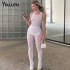 Комплект из двух предметов Yiallen, однотонный трикотажный женский прозрачный облегающий повседневный топ и брюки, подходящие наряды, одежда для активного отдыха, Лидер продаж