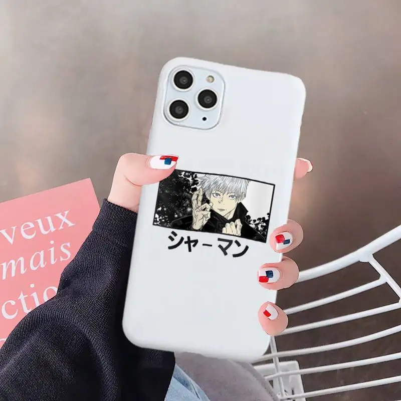 

Jujutsu Kaisen Gojo Satoru Cartoon Phone Case White Candy Color for iPhone 6 7 8 11 12 s mini pro X XS XR MAX Plus
