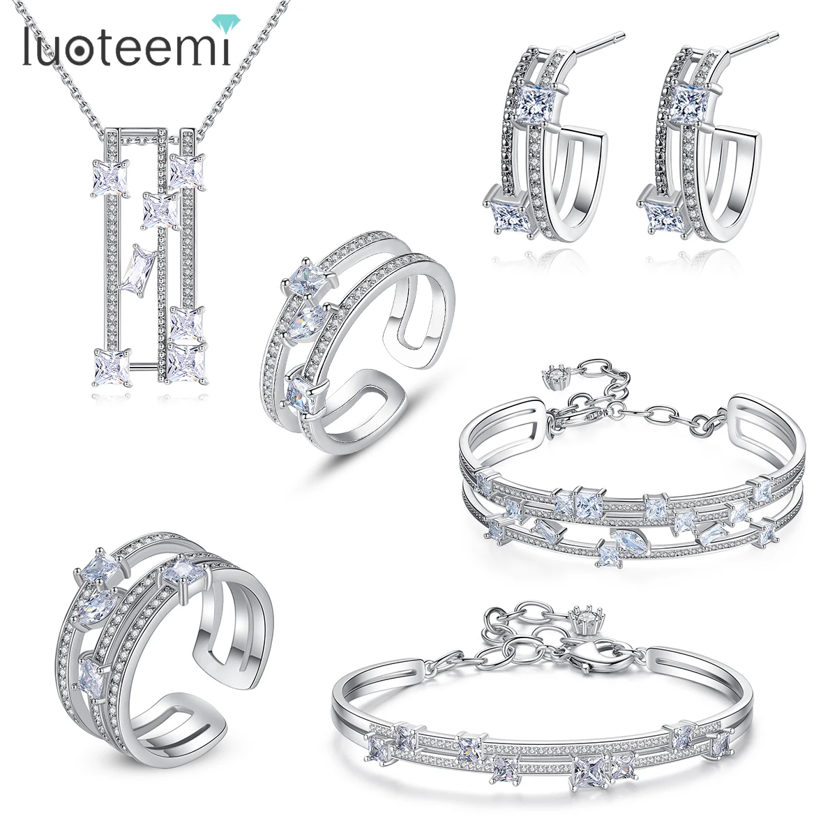 

LUOTEEMI New Arrival Beautiful Clear CZ Jewelry Sets for Trendy Women Dating Accessories Fashion Jewelry Colgantes Ensemble