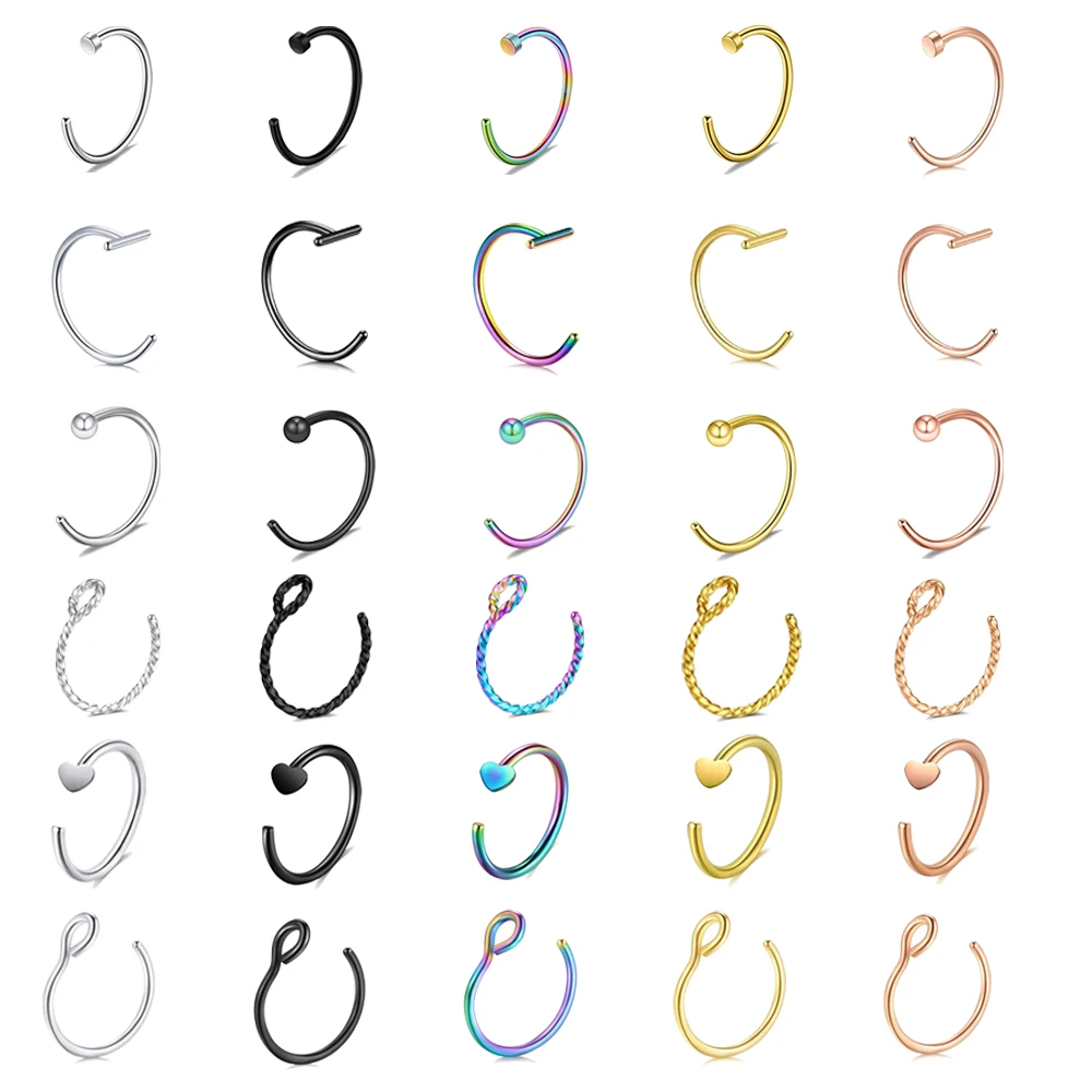 

Кольцо для носа с-образной формы, имитация пирсинга из нержавеющей стали, кольцо для перегородки, пирсинга, пирсинга, 1 шт.