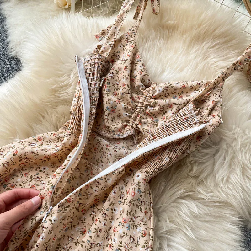 

Summer Dress Sexy Lace-up Spaghetti Strap Sleeveless Floral Print Casual Women Dress Boho Style Beach Party Sundress For Women