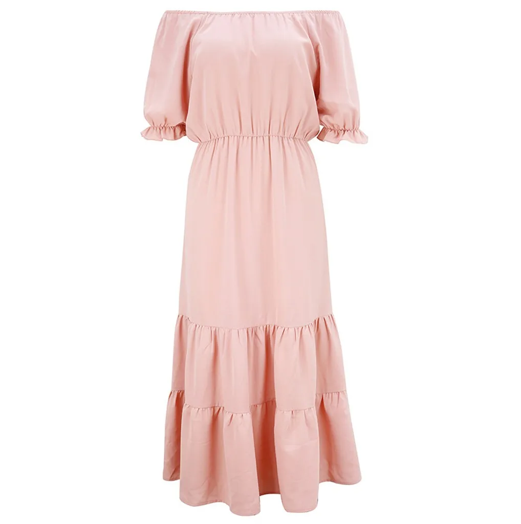 Solid Color Summer Beach Maxi Dress One Shoulder Chiffon Long Simple Style Midi Dresses Loose Casual Sundress Robe | Женская одежда