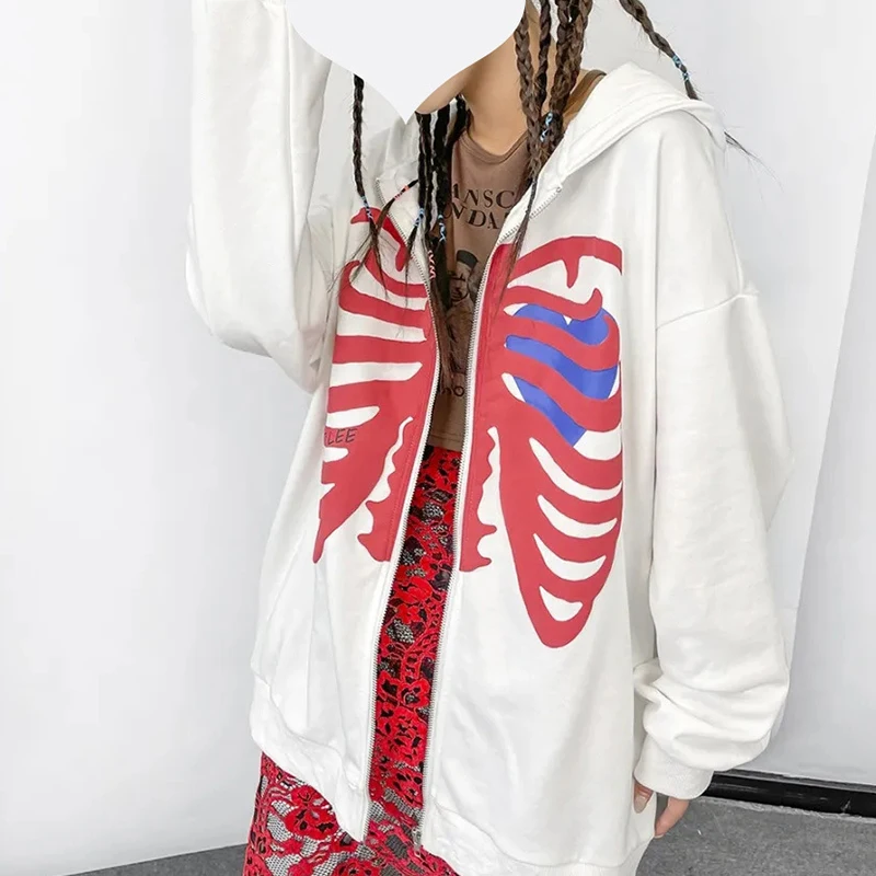 Женская Повседневная куртка на молнии свободная Готическая толстовка с принтом