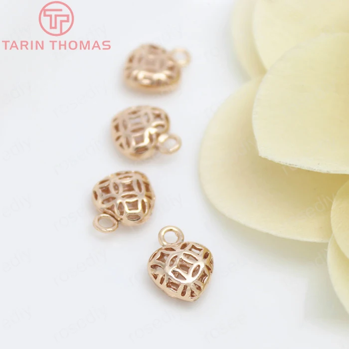 

10PCS 9x11.5MM 24K Champagne Gold Color Plated Brass Heart Charms Pendants Pendants High Quality Diy Jewelry Accessories