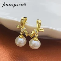 pansysen 100 real 925 sterling silver pearl created moissanite drop earrings yellow gold color wedding engagement fine jewelry