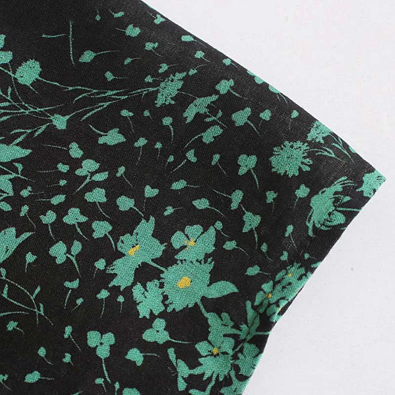 Зимнее Зеленое Длинное платье с цветочным принтом женское круглым вырезом и