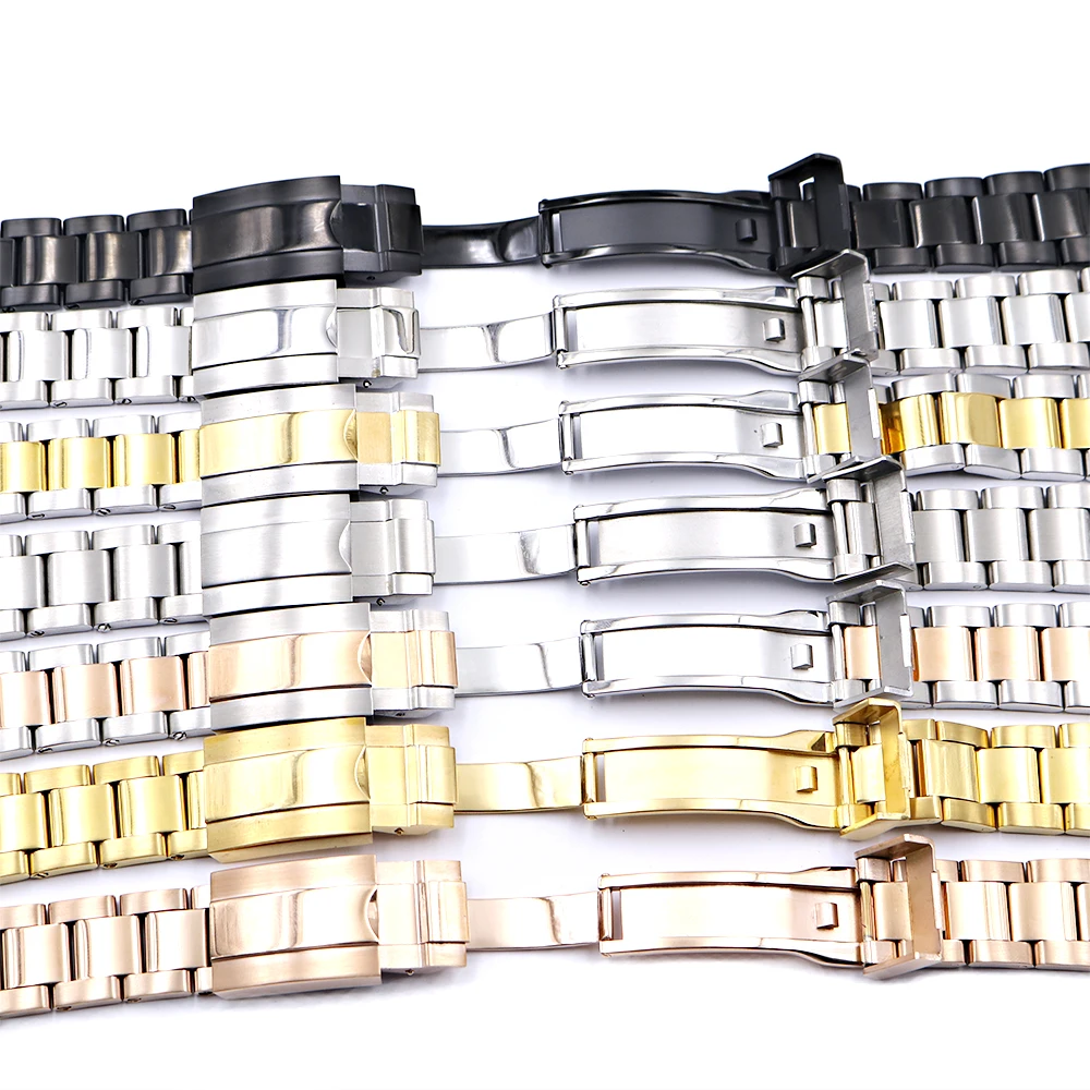 CARLYWET 20mm Middle Gold Solid Watch Band Curved End Screw Links Clasp Steel  Bracelet For Rolex OYSTER Subamriner Daytona GMT