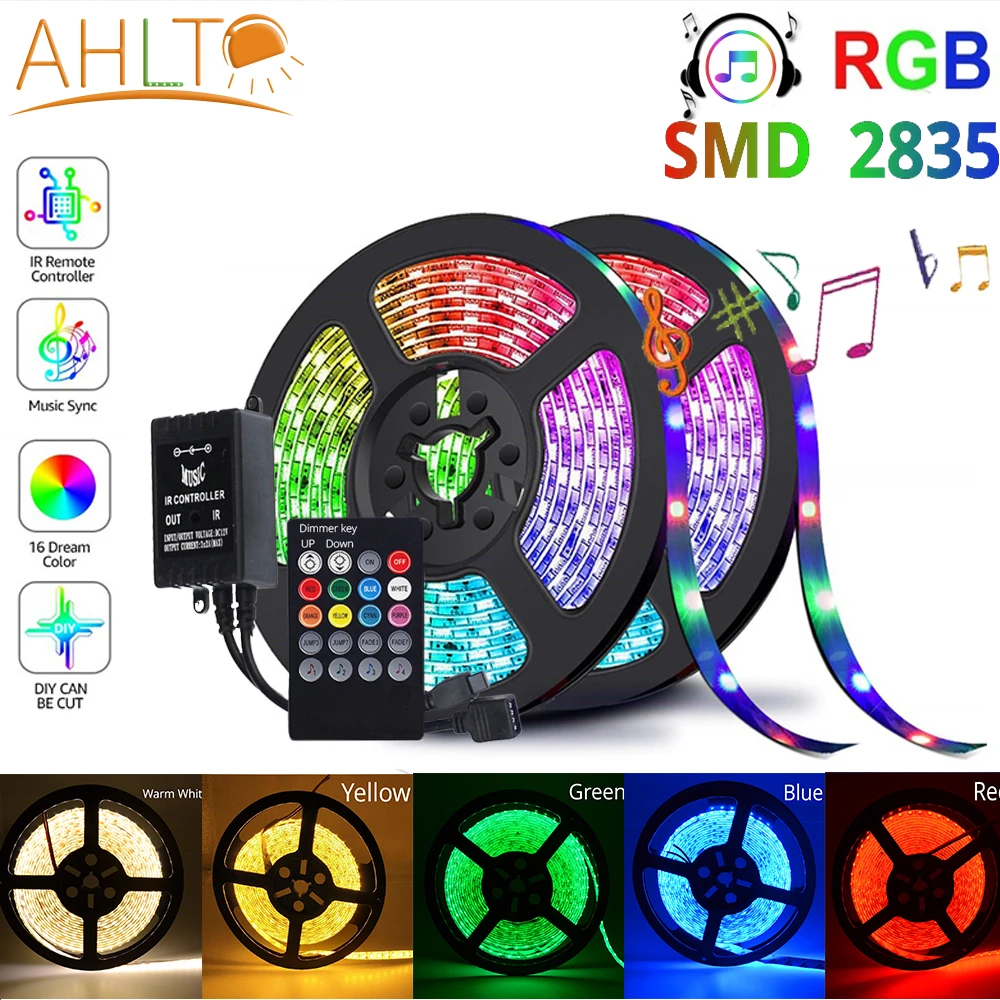 

Музыка SMD 2835 цветных (RGB) светодиодных лент светильник гибкий инфракрасный пульт дистанционного Управление 12V ленты настольную лампу настен...