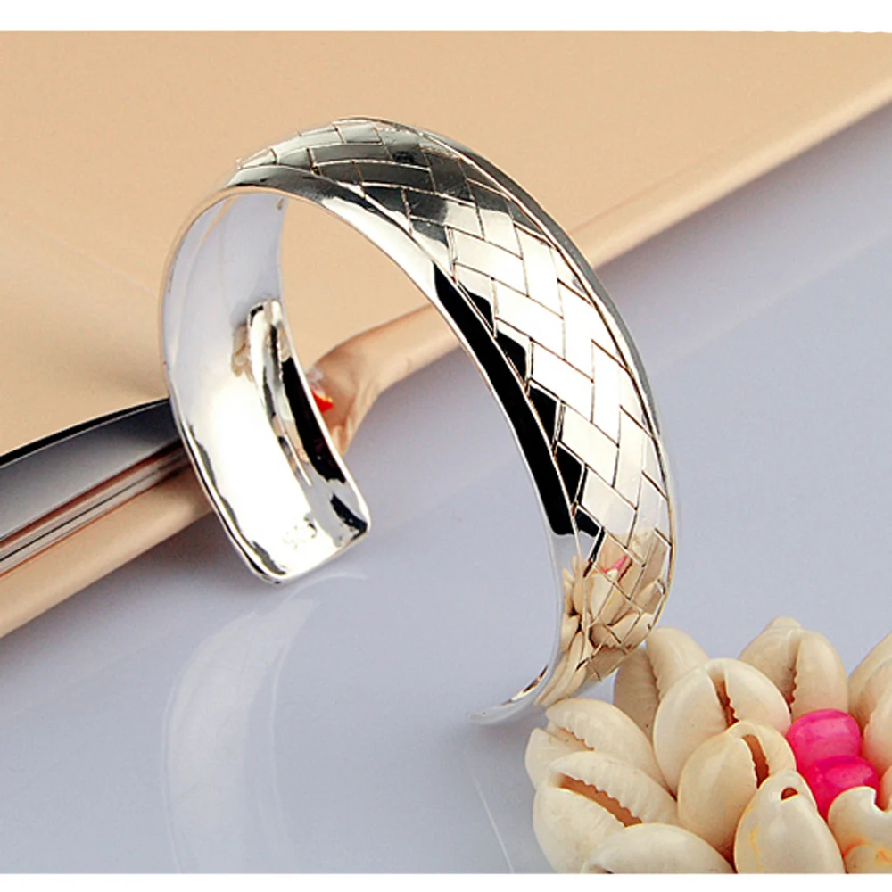 Модные ювелирные изделия браслет из чистого серебра 925 пробы для женщин широкий