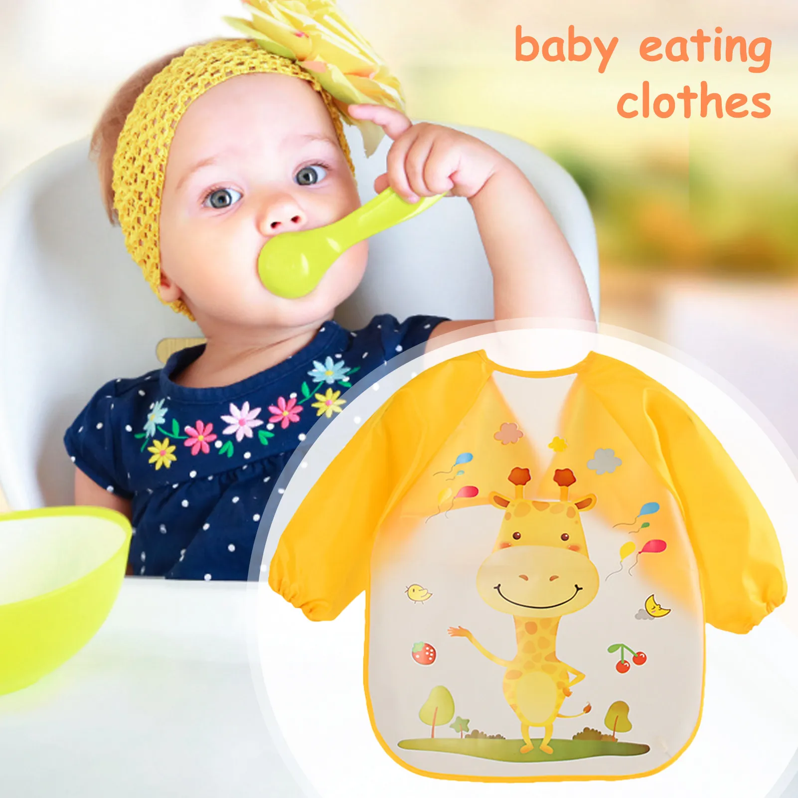 

Long Sleeved Baby Bib Cartoon Patterns Fashionable And Cute Waterproof Strap Design Baby Eating Clothes Anti-fouling Easy Clean