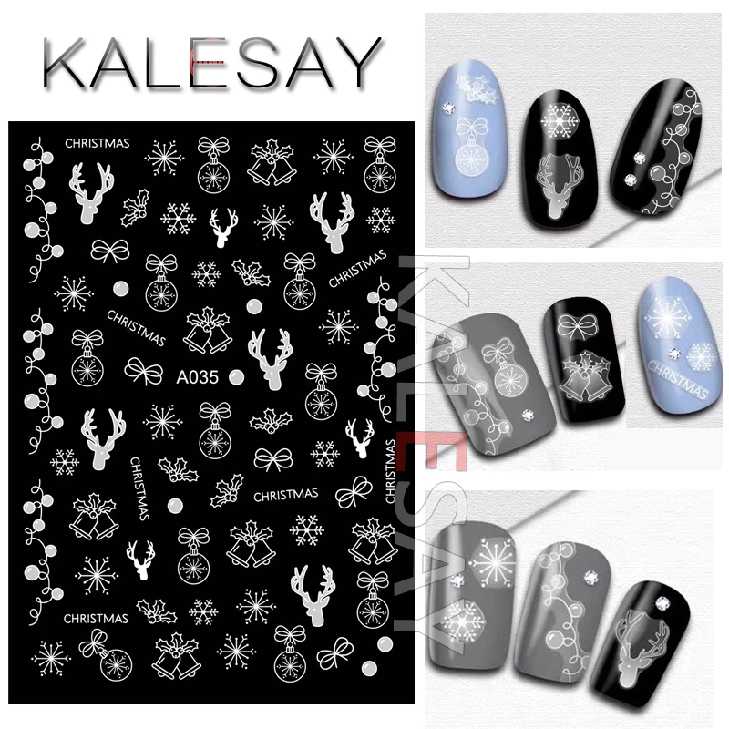 

3D Merry Christmas Nail Sticker Decoration Snow Nail Art Decal for Manicure White Nail Sticker for Nails Design Back Glue Foil
