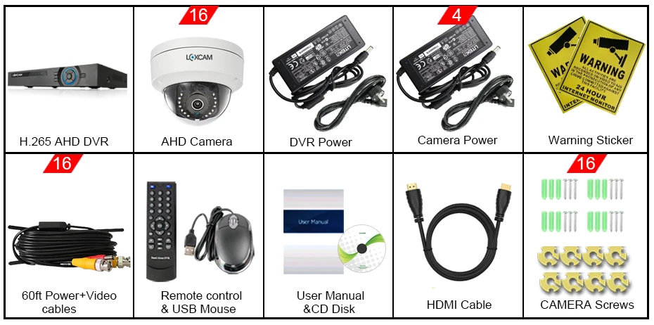 LOXCAM h.265+ 16CH 4MP DVR Системы 16X3 Мп 2048x1536p IP66 в/на открытом воздухе камера камеры безопасности комплект 16ch видеонаблюдения DVR